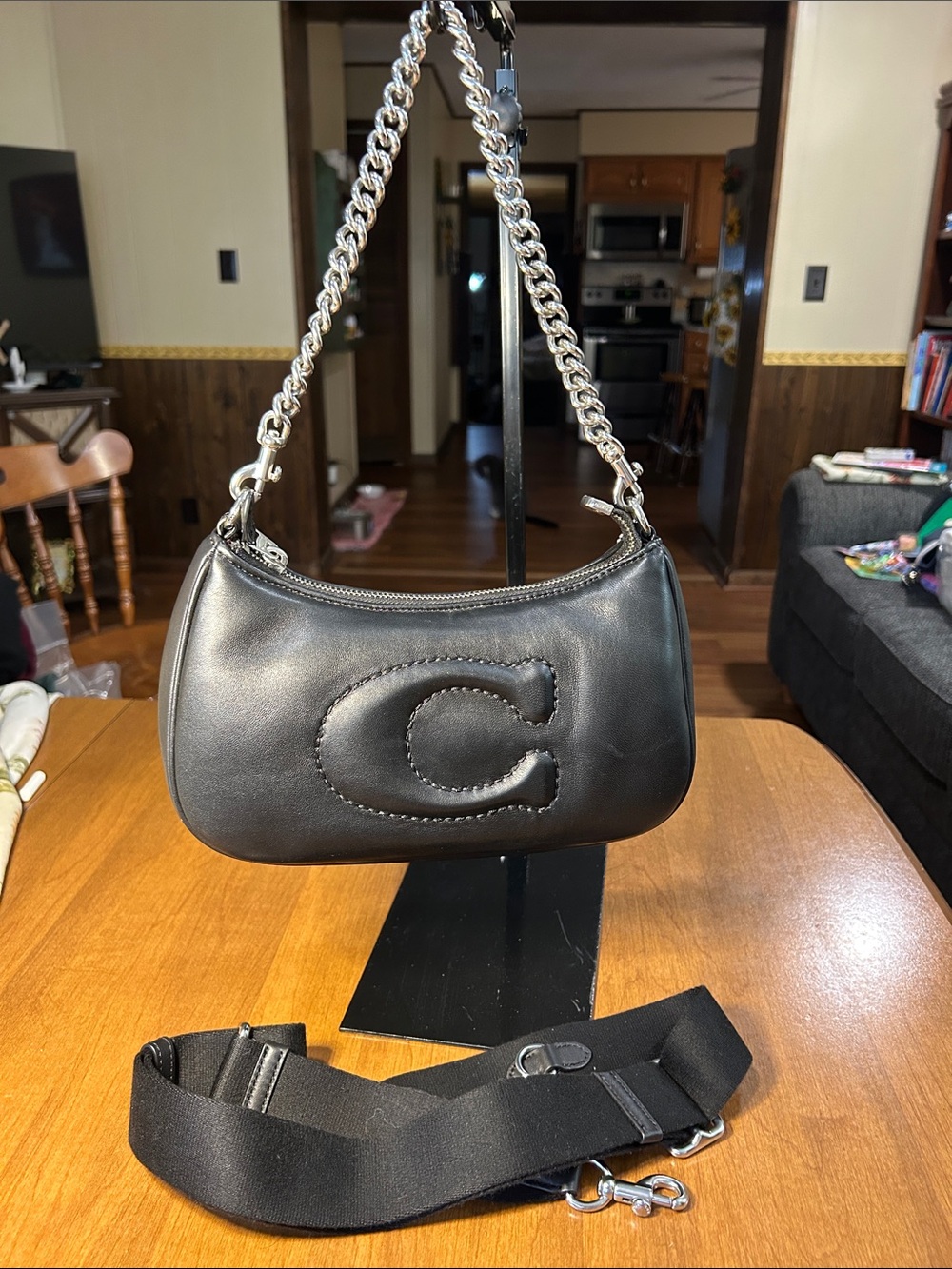 Coach Black Leather Shoulder Bag with Chain Strap